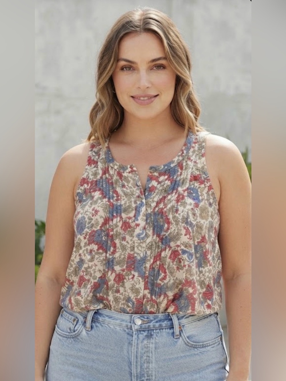 Rose & Olive Red and Blue Floral Blouse sleeveless